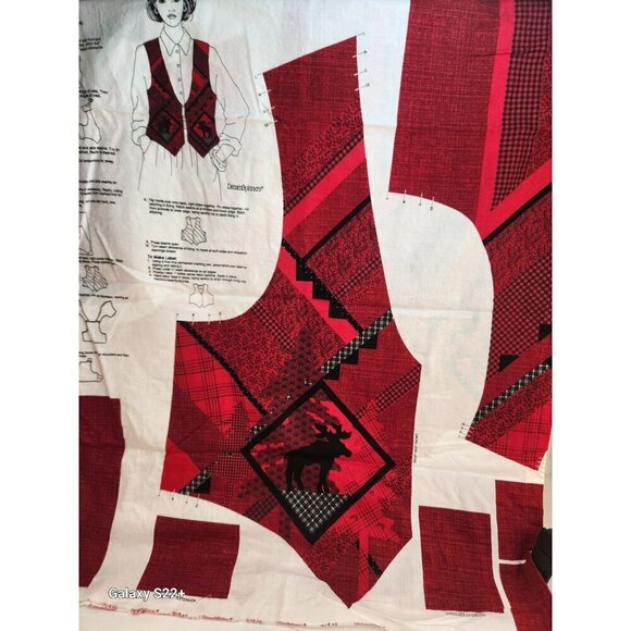 DREAMSPINNERS - Red Black Fabric Panel, Out of the Woods Adult Vest Panel by VIP - Picture 4 of 7